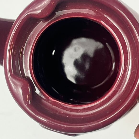 Burgundy Teapot 6" Red Ceramic Burden China POOR MCM Mid Century Retro Art Deco - Picture 9 of 14
